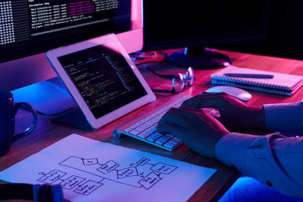 Web developer working, keyboard close up